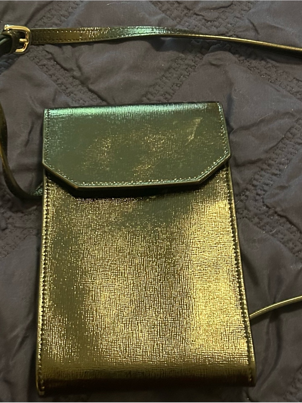 Metallic Black Crossbody Phone Bag - Women's Wallet Purse
